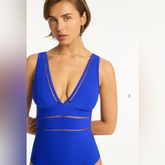 Cobalt Blue One-Piece Swimsuit with Plunging V-Neckline - Picture 4 of 8